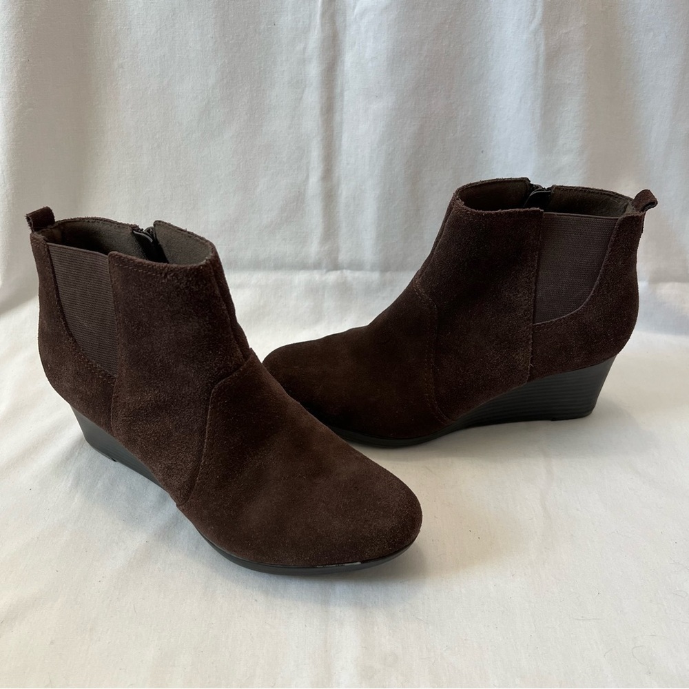 Clark’s Dark Brown Suede Wedge Booties